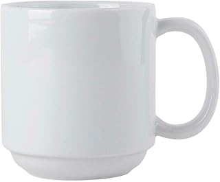 Tuxton Mugs, Cups & Saucers Porcelain White 11-Ounce Stackable Yukon Mug, Case of 24, Bright White; Scratch Resistant; Chip Resistant; Lead & Cadmium Free; Dishwasher, Microwave, Oven Safe