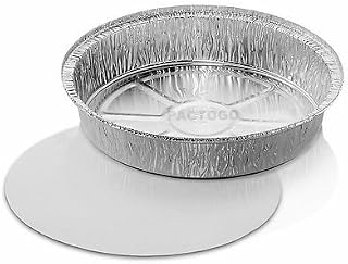 Handi-Foil of America 9" Round Aluminum Foil Take-Out Pan + Board Lid Combo 25/Pk - Disposable Pans