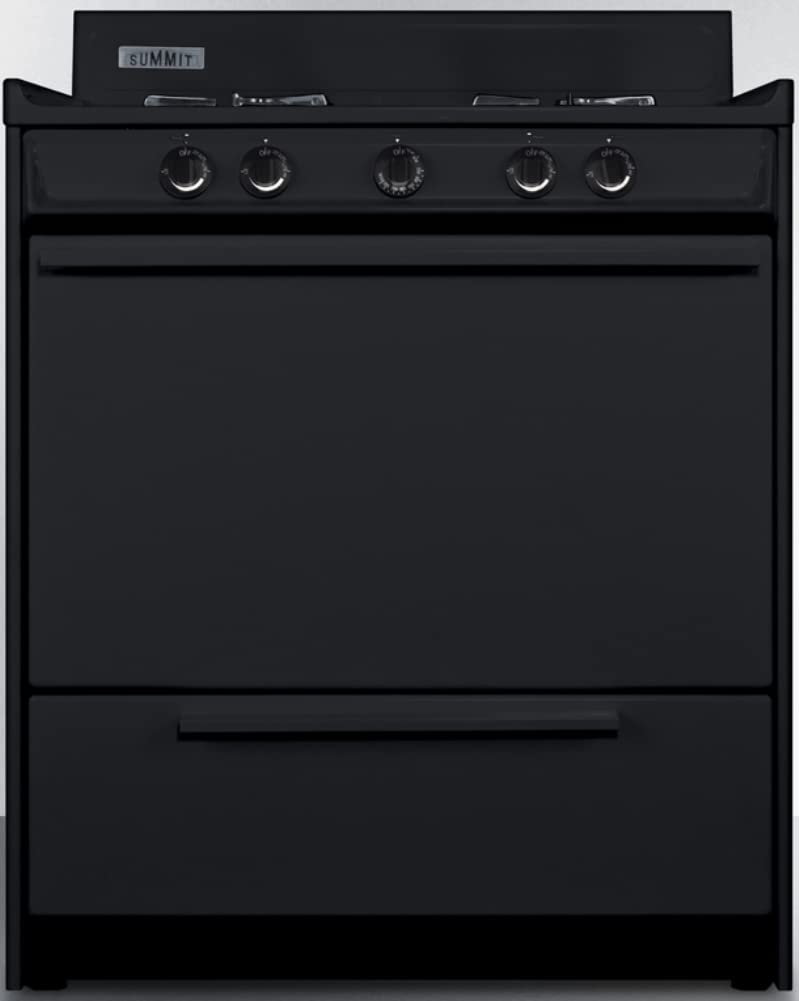 30" Wide Open Burner Gas Range in Black with Electronic Ignition by Summit Appliance – 3.69 cubic_feet, Porcelain and Steel, Black, Model TNM2107C