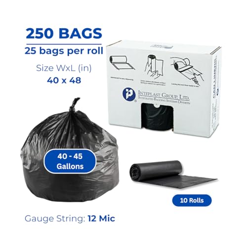Inteplast 250 Count (Pack of 1) / Black / 45.0 gallons Can Liners