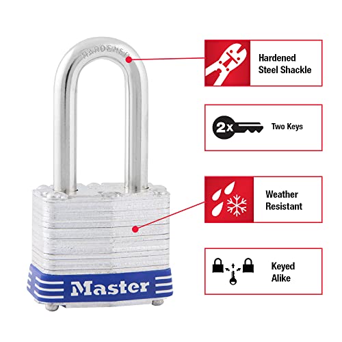 Master Lock Silver / 1-1/2" shackle / 2 Pack, Keyed-Alike Keyed Padlocks