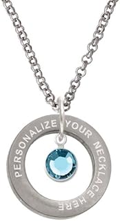 Crystal Hot Blue Channel Drop Custom Engraved Affirmation Ring Necklace