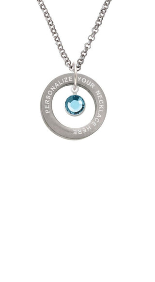 Crystal Hot Blue Channel Drop Custom Engraved Affirmation Ring Necklace by Delight Jewelry – Crystal, blue, Model 1703-NAF-F1585-C6506-F2409-CUSTOM