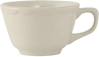 Tuxton China TSC-001 Cup, 7 oz., 3-7/8" Diameter x 2-3/8"H, Scalloped Edge, Microwave and Dishwasher Safe, Oven Proof, Fully Vitrified, Ceramic, Shell, American White/Eggshell, Pack of 36