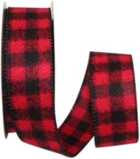 Reliant Ribbon Buffalo Flannel Wired Edge Ribbon, 1-1/2 Inch X 10 Yards, Red