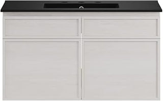 Swiss Madison St. Tropez 36" Wall-Mounted Bathroom Vanity in White Oak with Black 3-Hole Widespread Sink Top