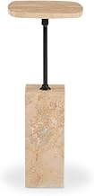 Caro Side Table, Square, Natural Travertine, Iron Base, Blackened Bronze Finish, Travertine