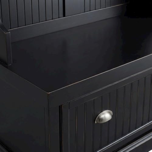 Furnifact Birch Veneer Hall Tree with Beadboard Panels, Bench Seat, Double Hooks, Storage Cabinets, Coat Rack for Entryway Mudroom, Distressed Black - image 7