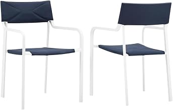 White Aluminum Armchair Set of 2 for Patio, Lightweight Stackable Lounge Chairs with Cushioned Seat and Armrests for Garden Deck Backyard