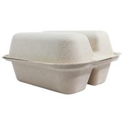 World Centric 2-Compartment Clamshell Taco Container – TO-SC-T2, Compostable Fiber, 8" x 5" x 3" | 300/Case