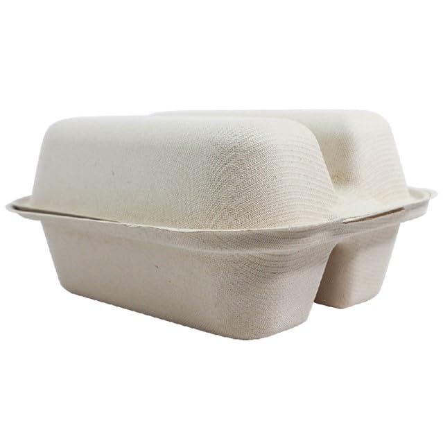 World Centric 2-Compartment Clamshell Taco Container – TO-SC-T2, Compostable Fiber, 8" x 5" x 3" | 300/Case