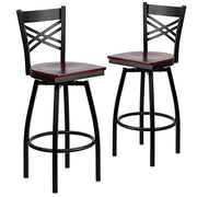 Flash Furniture Mahogany Wood Seat/Black Metal Frame / 2 Pack / traditional Barstools
