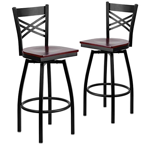 Flash Furniture Mahogany Wood Seat/Black Metal Frame / 2 Pack / traditional Barstools