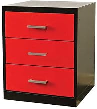 Fort Knox Workbench Pedestal-3 Drawer, 18"x24"x 32", Black Body, Red Doors, 1-Wide