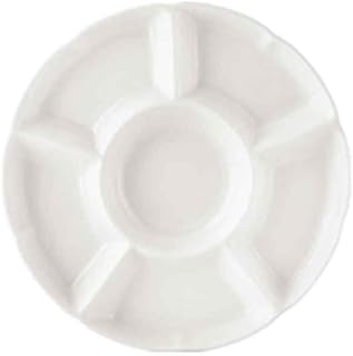 CAC China Divided Tray Super White Porcelain 9-Compartment Round Tray, 11 by 11 by 1-1/8-Inch, 12-Pack
