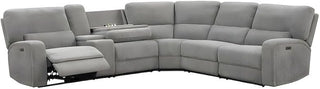 Furnifact Fabric-Upholstered Power Reclining Sectional with Power Headrest, USB Charging Ports, Drop-Down Table, Sofa for Living Room