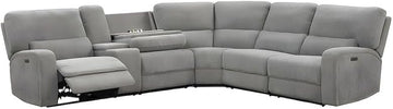 Furnifact Fabric-Upholstered Power Reclining Sectional with Power Headrest, USB Charging Ports, Drop-Down Table, Sofa for Living Room