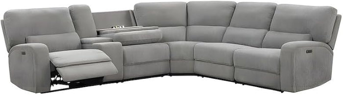 Furnifact Fabric-Upholstered Power Reclining Sectional with Power Headrest, USB Charging Ports, Drop-Down Table, Sofa for Living Room