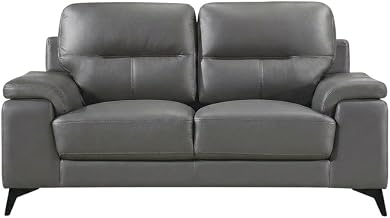 Starlight Canyon Home Leather-Upholstered Loveseat with Cushioned Seat, Small Couch and Leather Love Seat for Living Room Sofa, Dark Gray