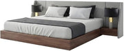 Starlight Canyon Home Walnut Veneer Platform Bed with Upholstered Winged Headboard, Mid-Century Modern Eastern King Bed Frame No Box Spring Needed