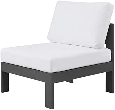White Fabric Outdoor Patio Aluminum Armless Chair, Contemporary Style, Lightweight, Durable, Comfortable Seat, 17-Inch Back Height