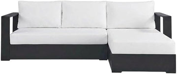 Powder-Coated Aluminum Right-Facing Chaise Sectional Sofa 2-Piece, Outdoor Patio Furniture Set for Deck and Porch, Gray White