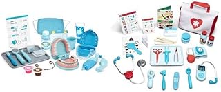 Melissa & Doug Medical Play Bundle - 25-Piece Super Smile Dentist Kit with Oversized Teeth & 25-Piece Get Well Doctor Kit with Medical Tools, Kids Pretend Play Sets Ages 3+