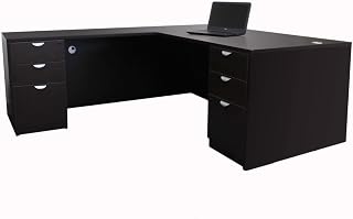Boss Office Products Holland 71" Executive L-Shape Corner Desk with Dual File Storage Pedestals, Mocha