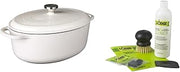 Lodge Enameled Cast Iron Oval Dutch Oven (7-Quart) and Ceramic Stoneware Care Kit