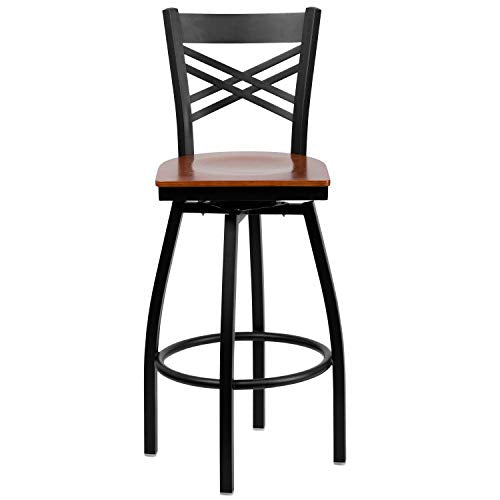Flash Furniture Cherry Wood Seat/Black Metal Frame / 2 Pack / 1 Barstools