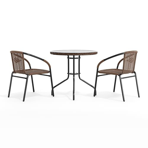 Flash Furniture Clear/Dark Brown / Table + 2 Chair / Contemporary Bistro Sets