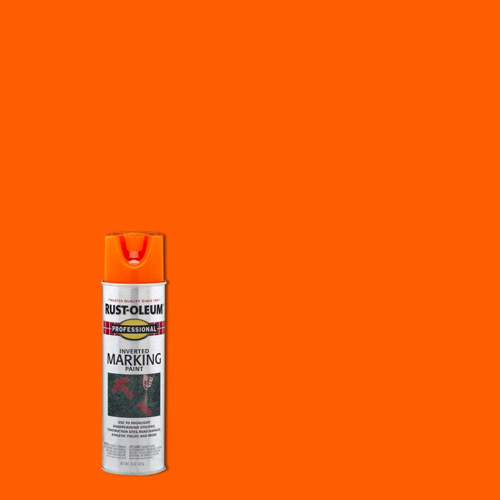 Professional Inverted Marking Spray Paint by Rust-Oleum – 15 Ounce (Pack of 1), Plastic, Fluorescent Orange, Model 2554