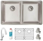 Elkay Lustertone Iconix 18 Gauge Stainless Steel 32-3/4" x 19-1/2" x 9" Double Bowl Undermount Sink Kit with Filtered Faucet