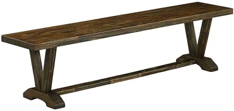 Furnifact Distressed-Finish Wooden Dining Bench with Farmhouse Style Base, Wood Bench Seat for Kitchen Table or Dining Room, Espresso Finish