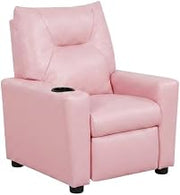Pink Kids Recliner Chair with Cupholder by Furnifact – PVC Fabric, Wood, Foam, Pink