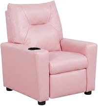 Pink Kids Recliner Chair with Cupholder by Furnifact – PVC Fabric, Wood, Foam, Pink