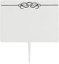 HUBERT Deli Spear Tag Black Scroll Design White Plastic- 2 1/2"H x 3 1/2"L
