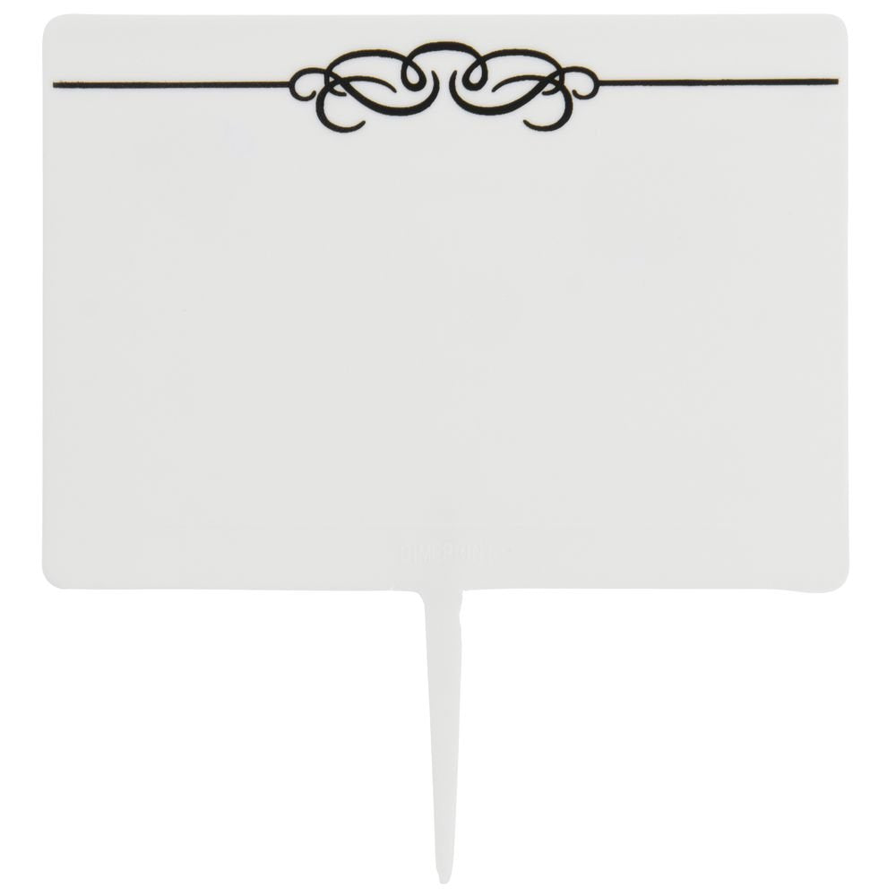 Deli Spear Tag Black Scroll Design White Plastic- 2 1/2"H x 3 1/2"L by HUBERT – 2.5*3.5 inches, Plastic, White, Model FT2S+BLK SCROLL