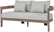 Brown Fabric Upholstered Outdoor Loveseat, 65-Inch Contemporary Patio Furniture, Cushioned Seating, Sturdy Frame, Weather-Resistant Design