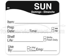 DayMark - 1122137 - DissolveMark 2 in x 2 in Sunday Shelf Life Label
