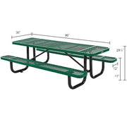 8’L Rectangular Picnic Table by Global Industrial – 96D x 62W x 29.5H in, Metal, Green, Model 277153GNKD