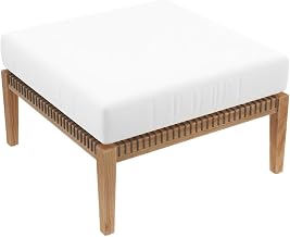 Gray Outdoor Patio Teak Wood Ottoman for Luxury Lounge, Weather-Resistant, Sturdy Construction, Versatile, Stylish for Backyard, Deck
