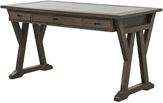 Rustic Saddle Laptop Desk, Acacia and Rubberwood Solids, White Oak Veneers, Transitional Style, Ample Surface Space, Durable Office Furniture