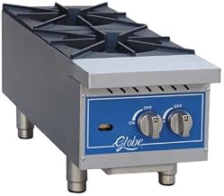 Globe GHP12G 12" Countertop Gas Hot Plate, (2) Burners