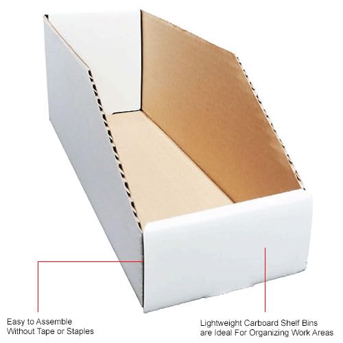 Open Top Corrugated Bin Box by Global Industrial – 4"W x 12"D x 4-1/2"H, 200#/ECT-32-B Corrugated, White, Pack of 50, Model COT4124