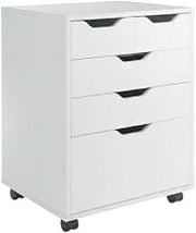 Furnifact White Mobile Storage Cabinet, Contemporary Pantry Cabinet with Rolling Design, Durable Composite Wood, Spacious Interior for Kitchen and Office Storage