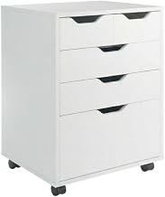 Furnifact White Mobile Storage Cabinet, Contemporary Pantry Cabinet with Rolling Design, Durable Composite Wood, Spacious Interior for Kitchen and Office Storage