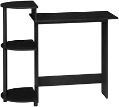 Americano/Black Compact Computer Desk with Shelves, Modern Home Office Workstation, Sturdy Construction, Space-Saving Design