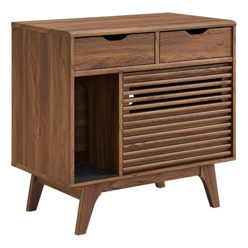 Modway Walnut / 31.5 inches x 18 inches x 31 inches / Mid-Century Modern Litter Box Enclosures