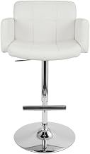 Furnifact Adjustable Swivel Bar Stool, White Faux Leather Counter Height Barstool with Armrests, Padded Seat, Modern Metal Frame